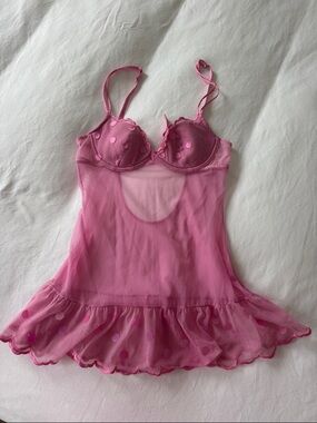 La SENZA Pink Polka Dot Mesh Babydoll Chemise